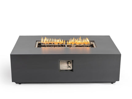Volon - Rectangular Fire Pit Table, Propane Powered, 50,000 BTU - Light Gray