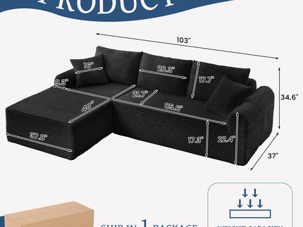 Modular Sectional With Arched Armrests, Includes 3 Back Cushions & 2 Throw Pillows