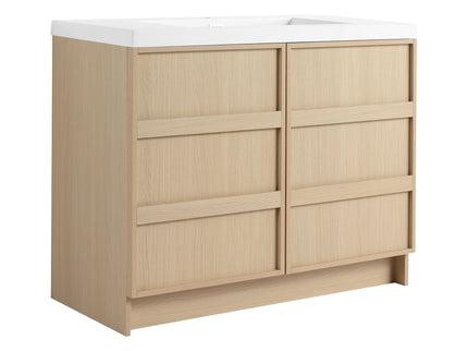 42" Freestanding Bathroom Vanity & Sink & 2 Soft Close Cabinet Doors - Oak / White