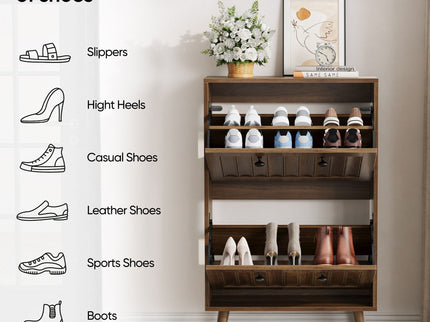 Shoe Cabinet, Upright Storage Unit - Walnut