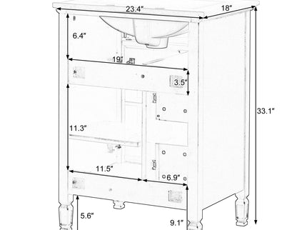 Modern Bathroom Vanity With Sink, Flip Drawer, 2 Drawers, Adjustable Shelf