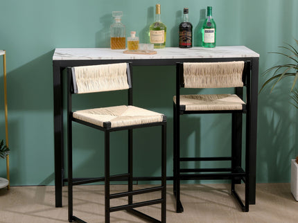Bar Stools Paper Rope Weave Dining Chairs With Back Hand Weave Stools For Kichen Island, Bar & Counter (Set of 2)