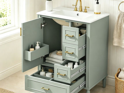 Modern Bathroom Vanity With Sink, Soft Close Doors, 3 Drawers