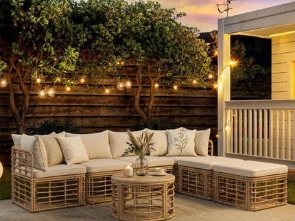 Outdoor Patio Furniture, All-Weather Rattan Sectional Sofa Set With Thick Cushions And Pillows, Freely Combined Conversation Sets For Garden, Backyard, Balcony