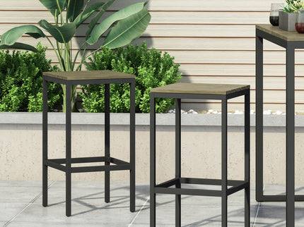 Outdoor Bar Stool With Slat Design And Metal Frame (Set of 2)