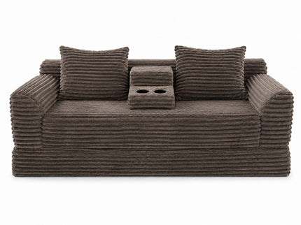 Soft Striped Convertible Sofa Bed, Dual Use Lounge Couch With Cup Holders And Pillows