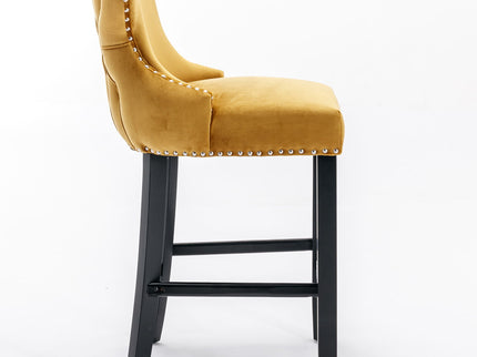Contemporary Upholstered Wing-Back Barstools With Button Tufted Decoration And Wooden Legs, And Nailhead Trim, Leisure Style Bar Chairs, Bar Stools (Set of 2)