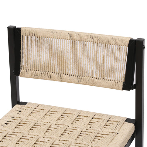 Style B, Woven Bar Stools With Backrest, Paper Rope Weave Dining Chairs For Kitchen Island - Creamy White