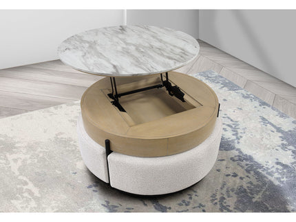 Rounded Storage Coffee Table With 3 Stools
