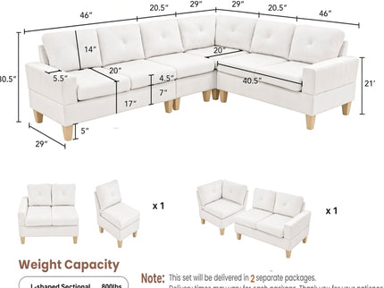 Modular L - Shaped Sectional Sofa 6 Seater 4 Piece Couch With Chaise
