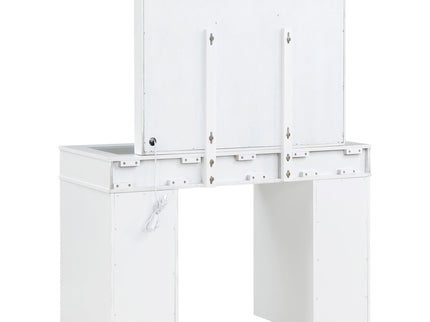 Winona - Makeup Vanity Set With Bulb Lit Mirror And Upholstered Stool - White