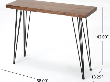 Modern Industrial Breakfast Bar Table, Metal Hairpin Legs & Wood Veneer Top - Natural