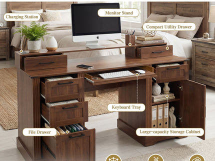 Office Desk With Charging Station & Storage Cabinet