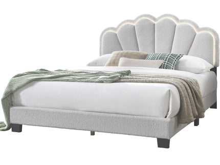 Bed With Floral Design Headboard And Built In LED Lighting