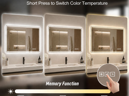 24" X 32" Rectangular Front Lighted And Backlit LED Bathroom Mirror With Anti Fog - Clear
