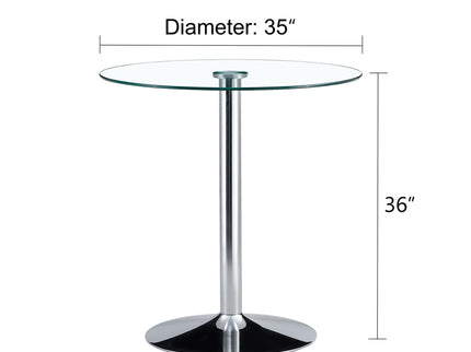 Modern Minimalist Circular Glass Dining Table With Electroplated Metal Legs 35" Diameter - Transparent