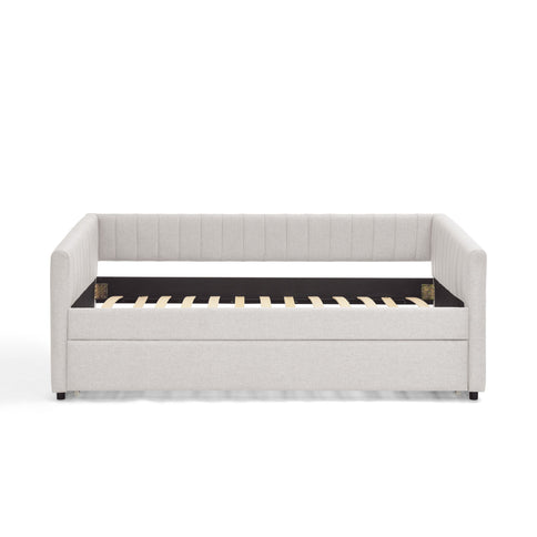 Upholstered Daybed With Trundle With Vertical Stripes