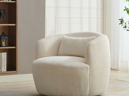 Wide Upholstered 360° Swivel Barrel Soft Chair With Pillow