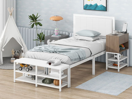 Platform Bed With 2 Tier Storage Shelves, Storage Cabinet