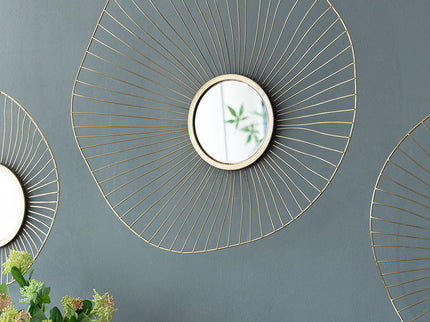 Wall Mirror Abstract Designed Wall Mirrors WithFrame For Home & Office, Top Of Sideboard (Set of 3) - Gold