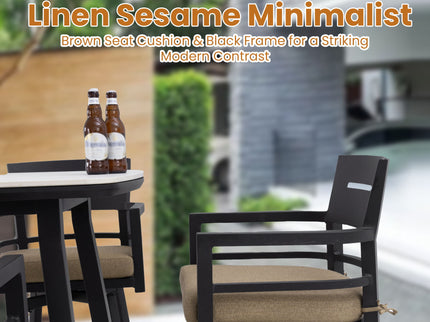 5 Pieces Outdoor Patio Bar Set, Rounded Square Sintered Stone Table & 4 Swivel Bar Chairs