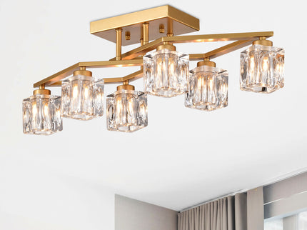 6 Light Crystal Ceiling Light For Dining Room, Modern Ceiling Lamp With Light Fixture For Entryway, Lobby, Kitchen, Bedroom, Living Room, Conference Room, (6*G9 Bulbs Included)