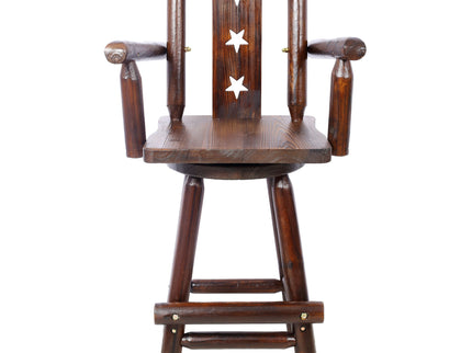 Rustic Tall Bistro Chair Decorative Star Backrest And Footrest, Fir Wood, 4 Foot - Brown