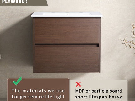 Bathroom Vanity With Basin Wall Hang Storage - Brown / Brown / White
