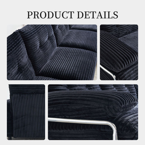 Upholstery Modular Sectional Sofa , 4 Seater With 2 Ottomans For Living Room - Black