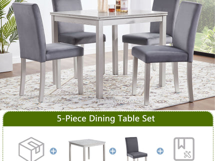 5 Pieces Wooden Dining Table Set, Square Table And 4 Upholstered Chairs