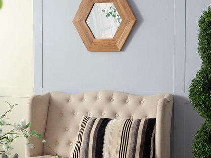 Hexagon Mirror With Natural Wood Frame, Wall Decor For Living Room Bathroom Hallway