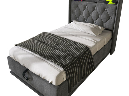 Upholstered Bed, 360 Surround LED Function, Remote Control, Hydraulic Storage Bed With USB, Type-C Charging (Without Mattress)