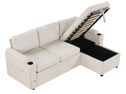 Convertible L Shaped Sofa Couch With Storage, Cup Holders, USB Ports