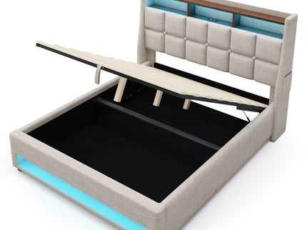 Platform Bed With Hydraulic Storage, LED Lighting & Charging Station