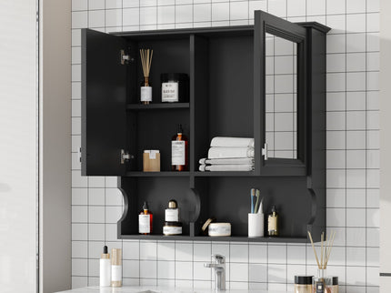 Wall Mounted Mirror Medicine Cabinet, Bathroom Storage With Doors And Open Shelves