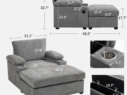 Modern Oversized Chair With Ottoman, Cupholders And USB Charging Ports