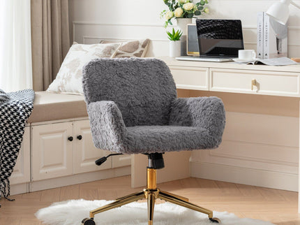 Office Chair, Artificial Rabbit Hair Home Office Chair With Metal Base, Adjustable Desk Chair Swivel Office Chair, Vanity Chair