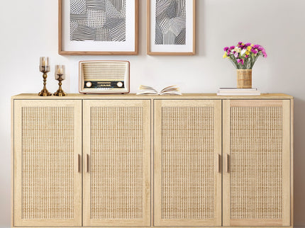 Elegant And Functional 4 Door Rattan Decorative Storage Cabinet