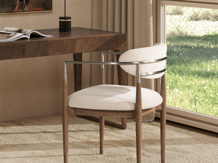 Artemis - Mixed Material Upholstered Dining Arm Chair - Warm White