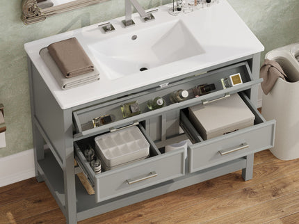 Bathroom Vanity With Ceramic Sink, Tip Out Tray & 2 Full Extension Drawers