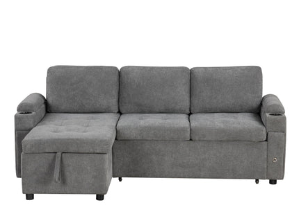 Convertible L Shaped Sofa Couch With Storage, Cup Holders, USB Ports