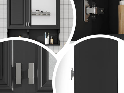 Wall Mounted Mirror Medicine Cabinet, Bathroom Storage With Doors And Open Shelves