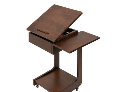 C - Shaped End Table, Rolling With 360° Adjustable & Foldable Desktop, Couch Table With Laptop Stand For Living Room - Walnut