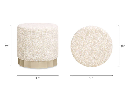 Hampton - Round Upholstered Ottoman With Scalloped Base - Speckled Egg Beige