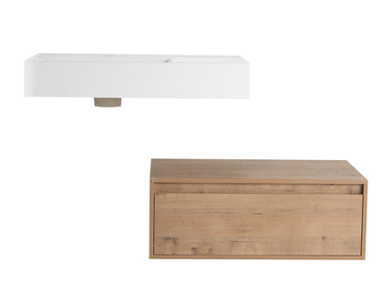Modern Wall Mounted Bathroom Vanity With Resin Sink And Side Cabinet, Soft Close Drawer, Imitative - Imitative Oak