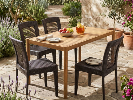 5 Piece Patio Dining Set With Chairs, Outdoor Furniture - Brown Multi / Light Teak