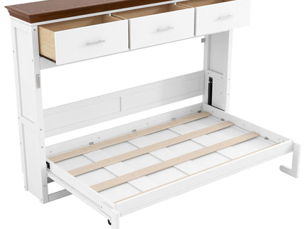 Twin Size Murphy Bed With 3 Drawers - White