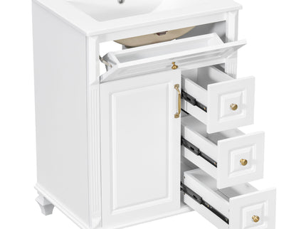Freestanding Bathroom Vanity With Sink, 3 Drawers & Flip-Out Drawer