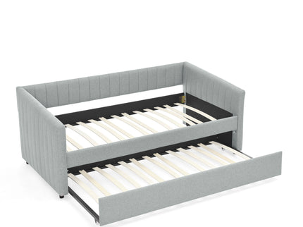 Upholstered Daybed With Trundle With Vertical Stripes