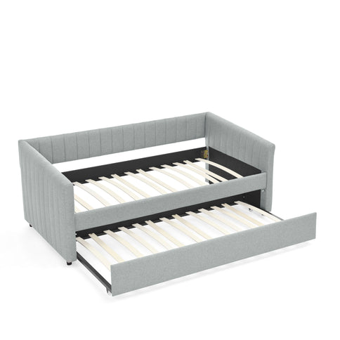 Upholstered Daybed With Trundle With Vertical Stripes